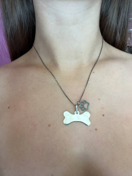Collana Pet Addiction - argento 925 rodio con charm osso