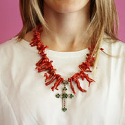 Collezione Mediterranea - Collana di Corallo rosso naturale e Croce