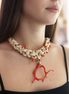 Choker Couture Intreccio – Corallo Rosso e Seta Écru
