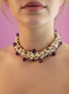 Choker / Collana Couture Collezione Intreccio (132 cm) in Seta Écru, Ametista, Argento 925 e Murrine