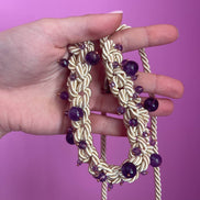 Choker / Collana Couture Collezione Intreccio (132 cm) in Seta Écru, Ametista, Argento 925 e Murrine