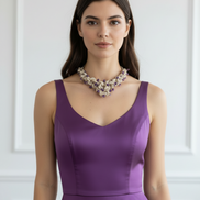 Choker Couture Collezione Intreccio in Seta Écru, Ametista, Argento 925 e Murrina