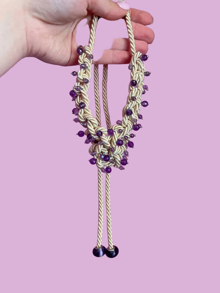 Choker Couture Collezione Intreccio in Seta Écru, Ametista, Argento 925 e Murrina