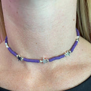 Collier rondelle viola con stelle rodio