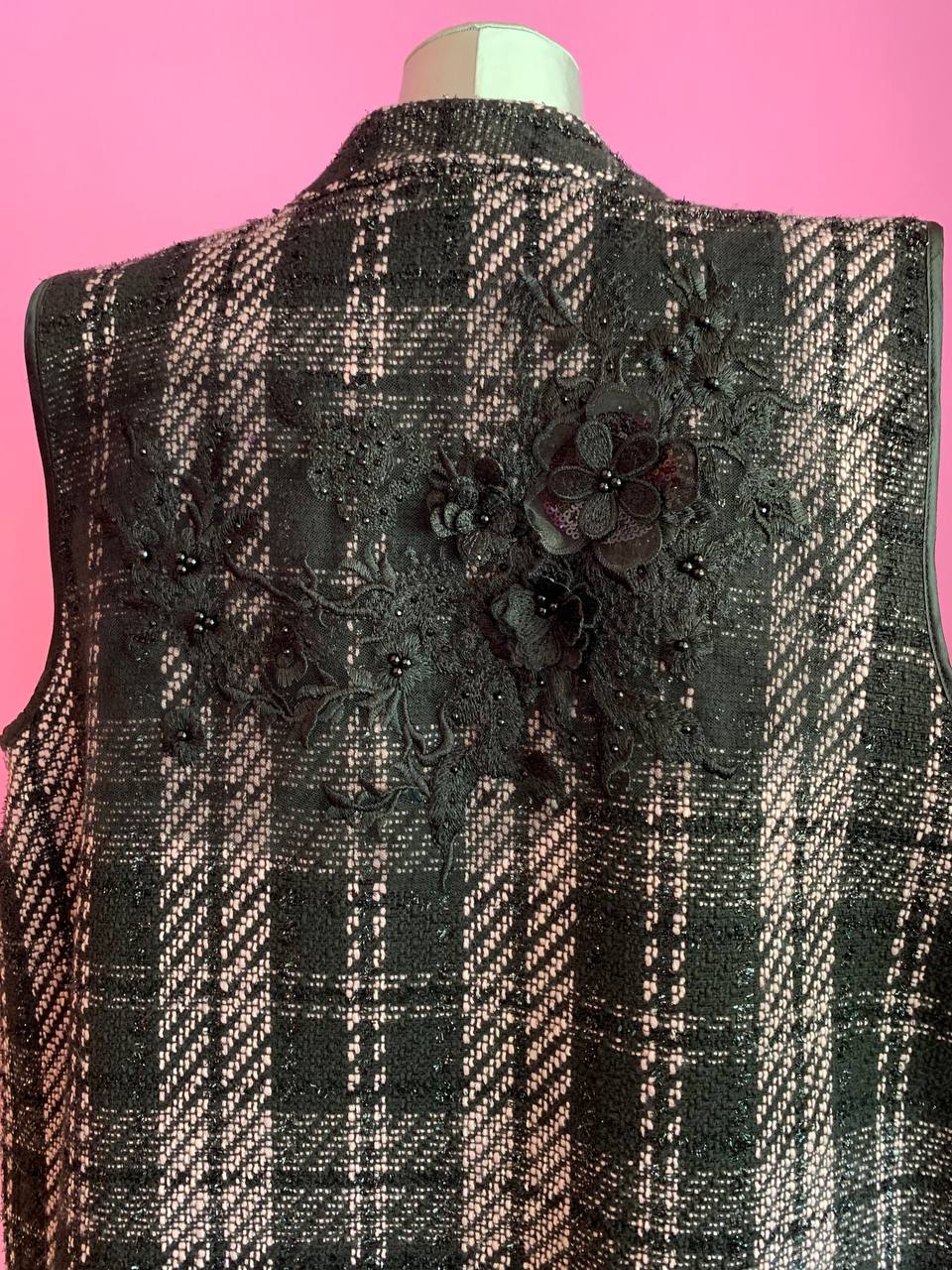 Deauville Gilet tartan nero e lilla