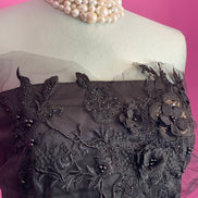 Jane Austen - Abito Bustier in raso nero con decorazione ricamo