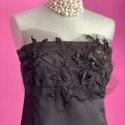 Jane Austen - Abito Bustier in raso nero con decorazione ricamo