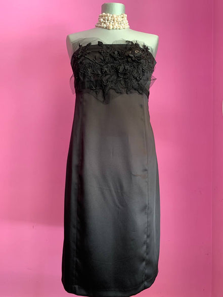 Jane Austen - Abito Bustier in raso nero con decorazione ricamo