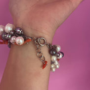 Collezione mediterranea - Bracciale con corallo naturale e perle grigie e bianche coltivate