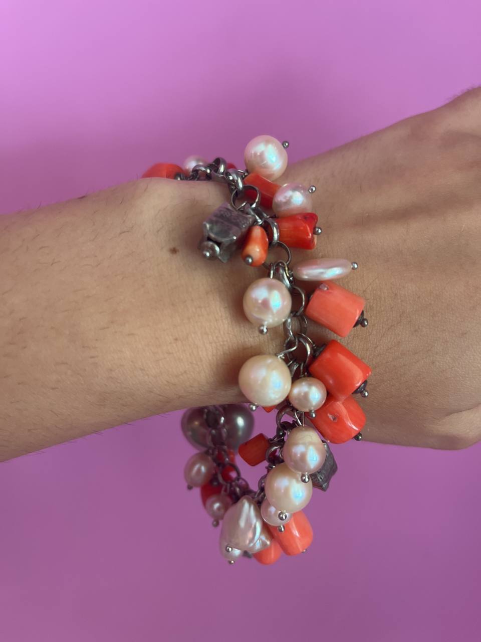 Bracciale MEDITERRANEA con corallo bamboo e perle coltivate