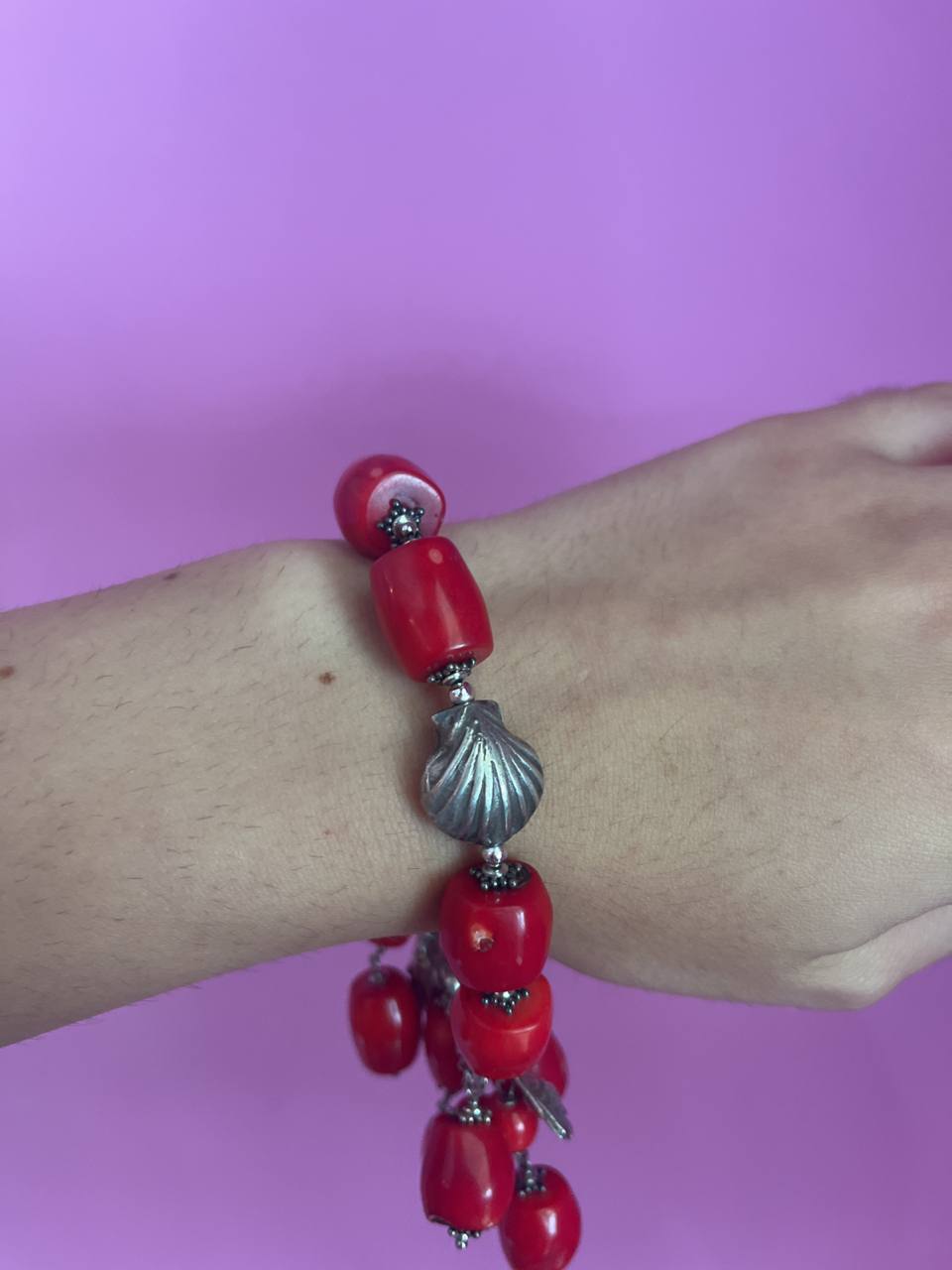Bracciale MEDITERRANEA con corallo bamboo e charms in argento 925