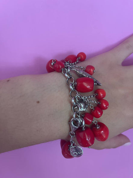 Bracciale MEDITERRANEA con corallo bamboo e charms in argento 925