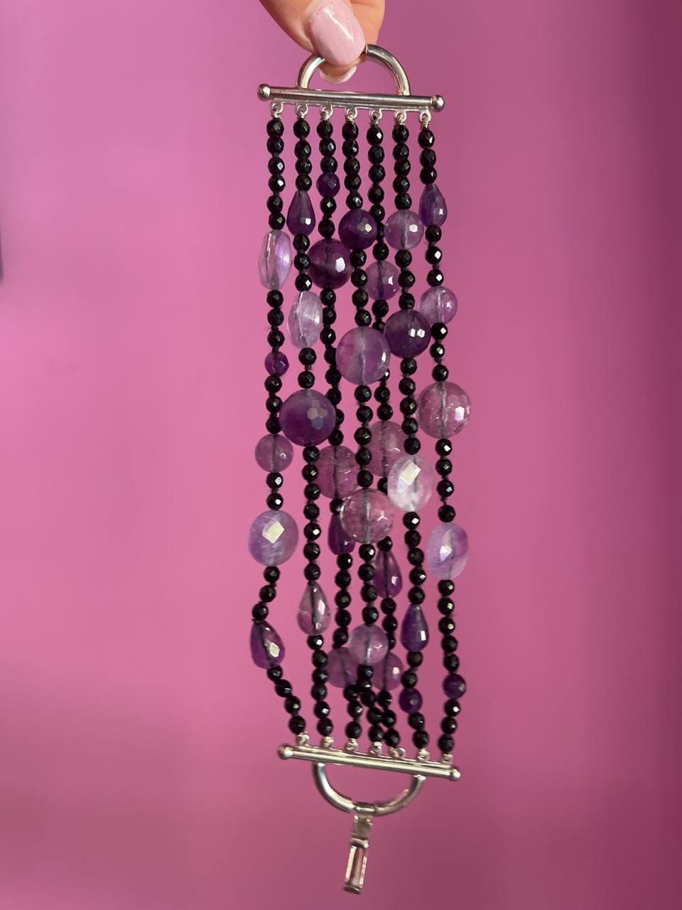 MAGNIFICO Bracciale multifili - 7 file - ametista e onice