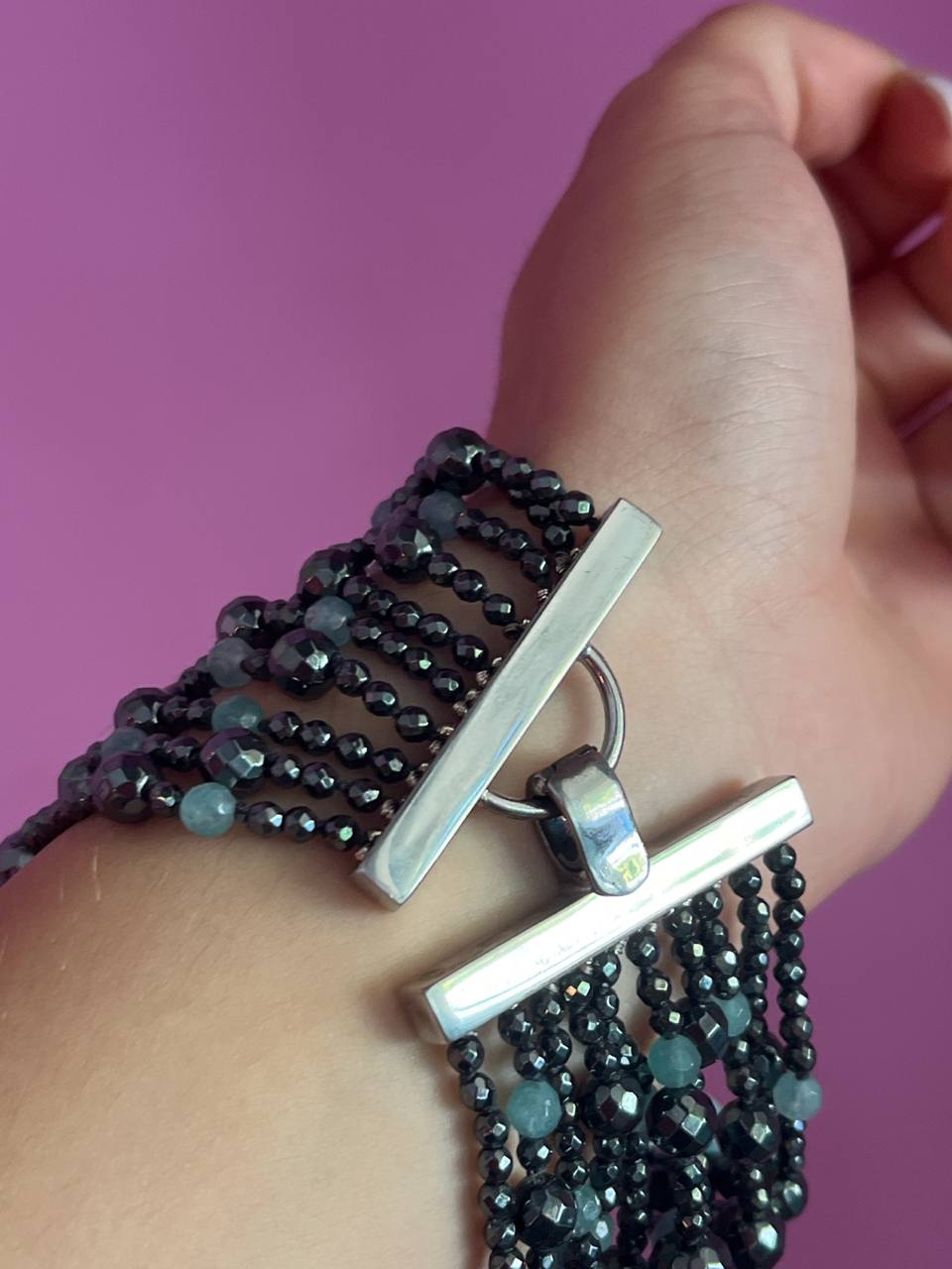 MAGNIFICO  Bracciale multifili - 10 file - angelite e ematite