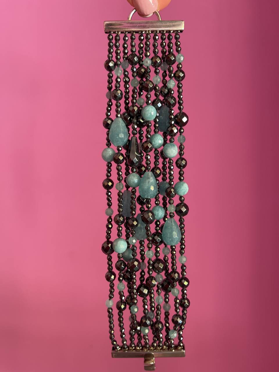MAGNIFICO  Bracciale multifili - 10 file - angelite e ematite