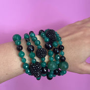 Bracciale multifili - 6 file - agata verde brasiliana, spinello nero precius cut e onice