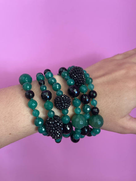 Bracciale multifili - 6 file - agata verde brasiliana, spinello nero precius cut e onice