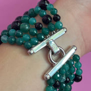 Bracciale multifili - 6 file - agata verde brasiliana, spinello nero precius cut e onice