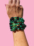 Bracciale multifili - 6 file - agata verde brasiliana, spinello nero precius cut e onice