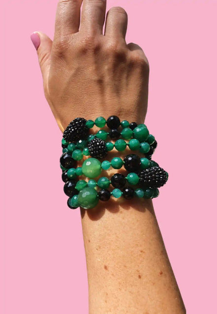 Bracciale multifili - 6 file - agata verde brasiliana, spinello nero precius cut e onice