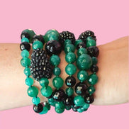 Bracciale multifili - 6 file - agata verde brasiliana, spinello nero precius cut e onice