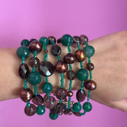 MAGNIFICO  Bracciale multifili - 7 file - agata verde brasiliana e perle brown semiround e barocche