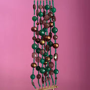 MAGNIFICO  Bracciale multifili - 7 file - agata verde brasiliana e perle brown semiround e barocche