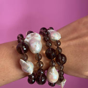 Bracciale multifili - 4 file - perle coltivate barocche e topazio fumè