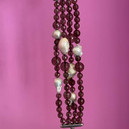 Bracciale multifili - 4 file - perle coltivate barocche e topazio fumè