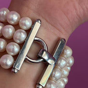 Bracciale multifili - 4 fili - giada verde e perle coltivate bianche