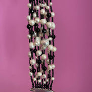 MAGNIFICO  Bracciale Multifili - 9 file - perle bianche coltivate, spinello nero precious cut e onice