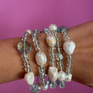 Bracciale multifili - 5 file - topazio azzurro e perle coltivate bianche