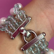 Bracciale multifili - 5 file - topazio azzurro e perle coltivate bianche