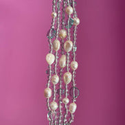 Bracciale multifili - 5 file - topazio azzurro e perle coltivate bianche