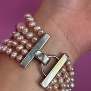 MAGNIFICO Bracciale multifili - 5 file - perle brown e rosa semiround e barocche