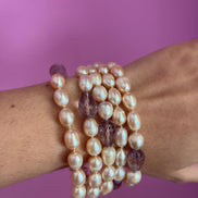 MAGNIFICO   Bracciale multifili - 5 file - ametista e perle semiround e barocche
