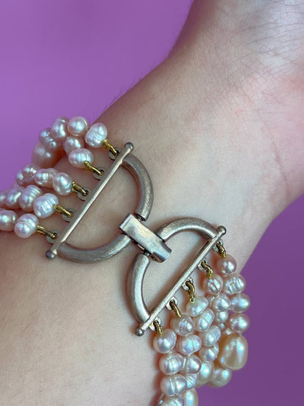 MAGNIFICO   Bracciale multifili - 5 file - ametista e perle semiround e barocche