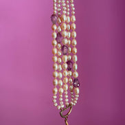MAGNIFICO   Bracciale multifili - 5 file - ametista e perle semiround e barocche