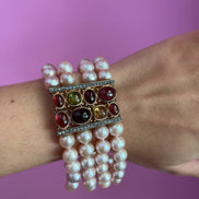 Bracciale multifili - 4 file - perle rosa semiround