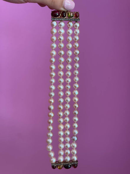 Bracciale multifili - 4 file - perle rosa semiround