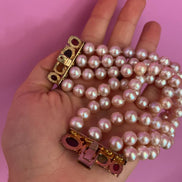 Bracciale multifili - 4 file - perle rosa semiround