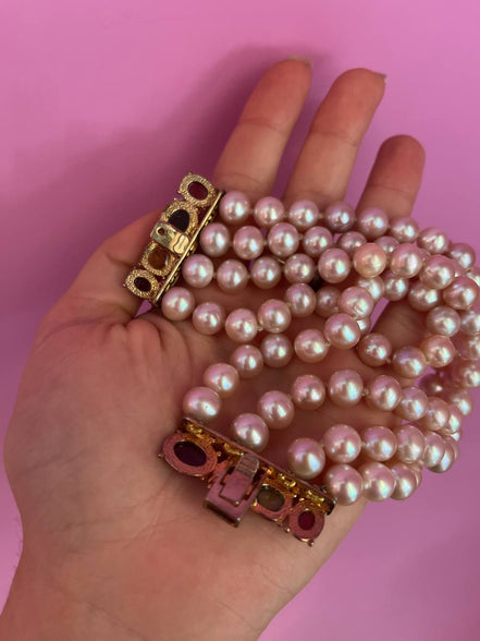 Bracciale multifili - 4 file - perle rosa semiround
