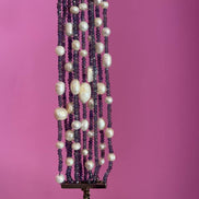 MAGNIFICO Bracciale multifili - 10 file - iolite e perle coltivate bianche