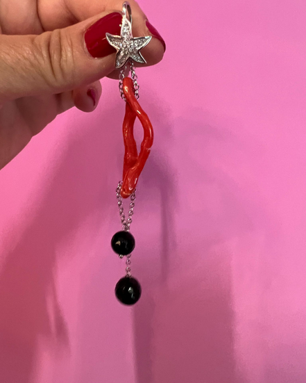 MEDITERRANEA Orecchini Couture - corallo rosso e onice