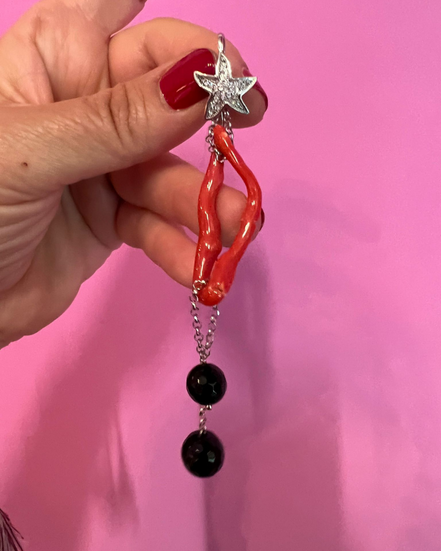MEDITERRANEA Orecchini Couture - corallo rosso e onice