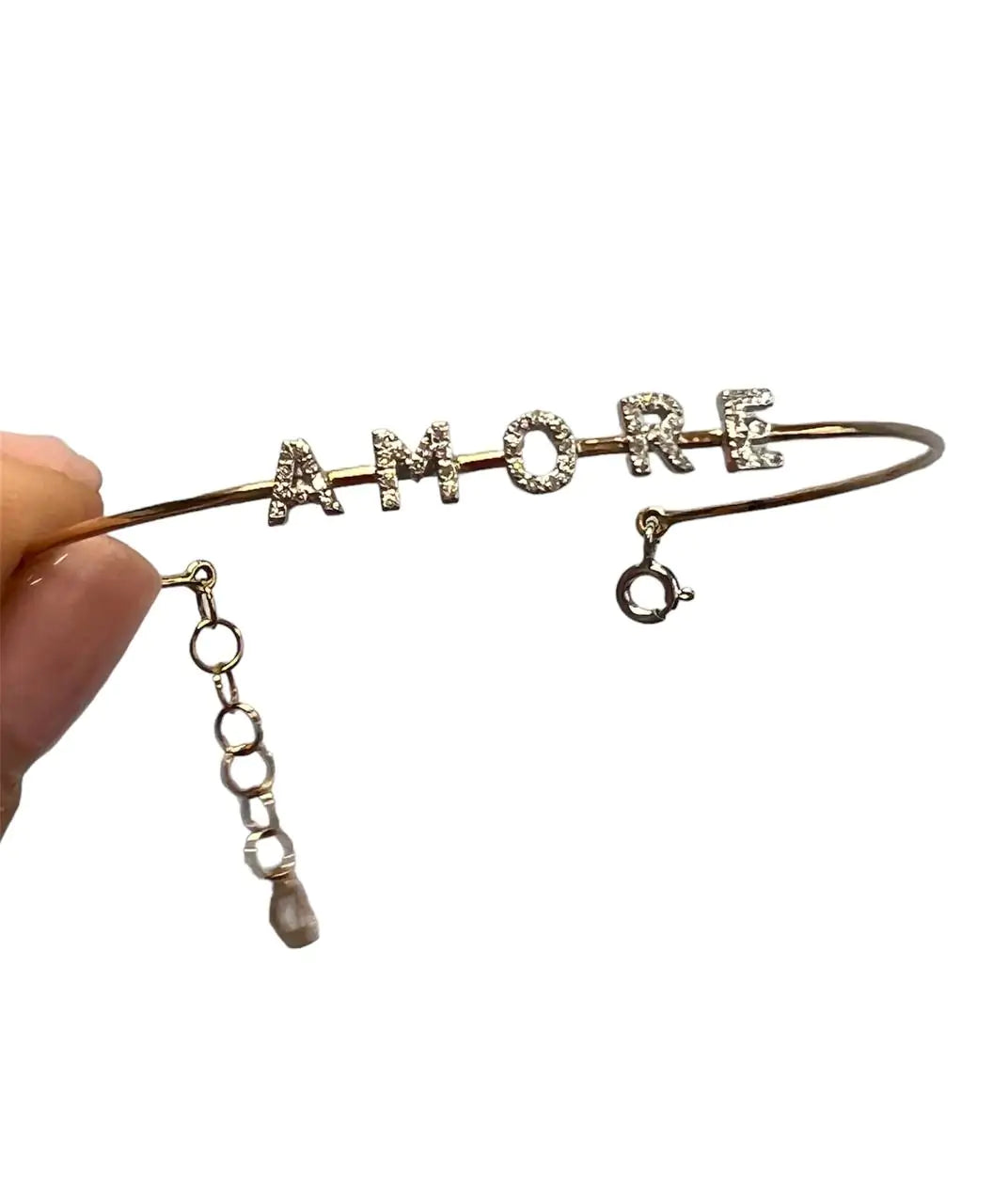 Bracciale rigido oro 18 kt con diamanti con iniziale personalizzabile