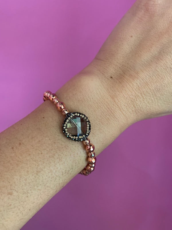 Braccialetto  Bisette ematite oro rosa con quarzo grigio