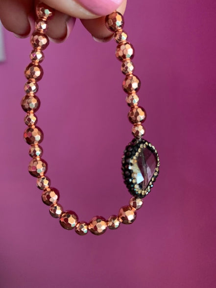 Braccialetto  Bisette ematite oro rosa con quarzo grigio