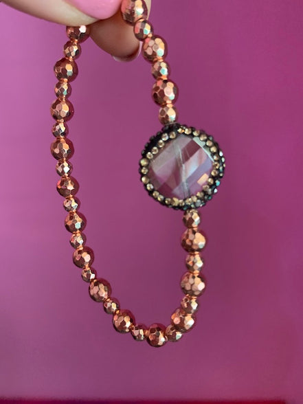 Braccialetto  Bisette ematite oro rosa con quarzo grigio