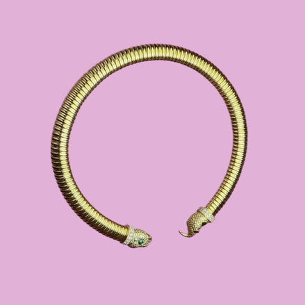 Collana Tubogas Viper  Snake con zirconi argento 925 placcato oro giallo